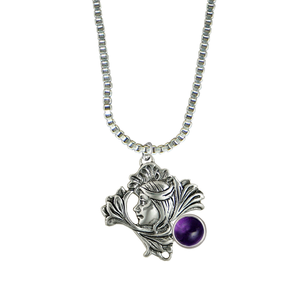 Sterling Silver Woman Maiden of the Lotus Flower Pendant Necklace With Amethyst